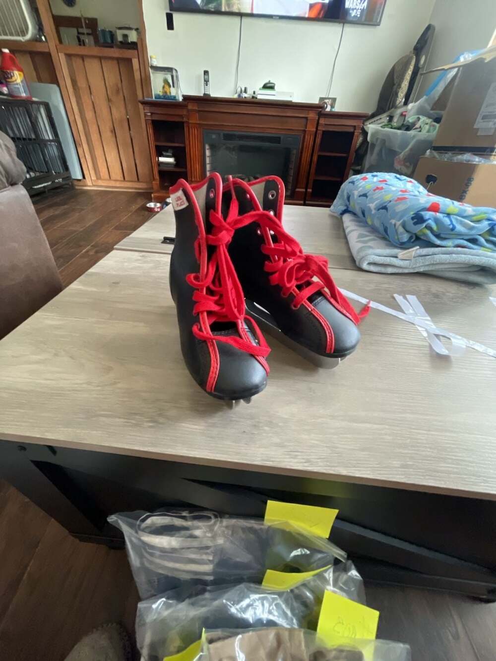 Lake Placid Double Blade Ice Skates Black Red Trim